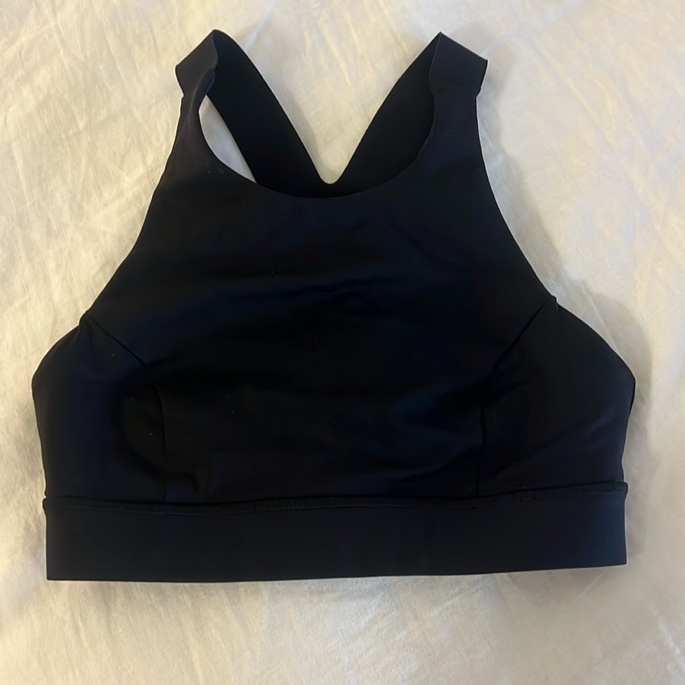 black lululemon high neck sports bra